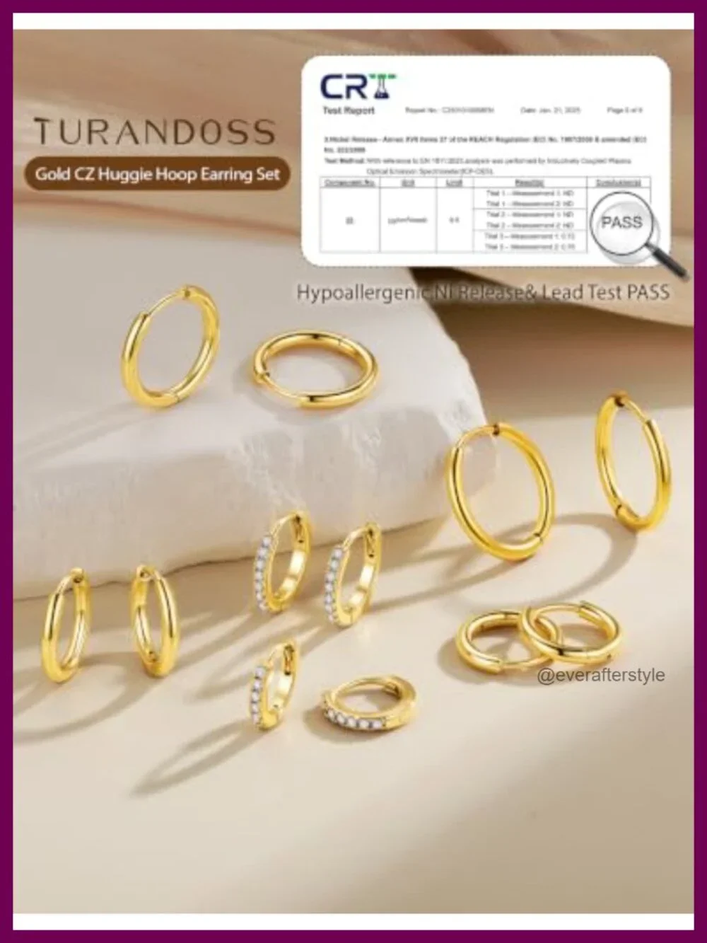 14K Gold Plated Hypoallergenic Hoop Earrings Set - 6 Pairs CZ & Smooth - Girls
